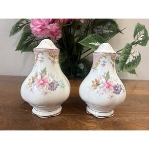 Vintage Royal Albert Serenity Salt Pepper Shaker Bone China England Floral Gold